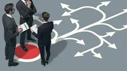 Corporate team planning strategies for their business, they are pondering direction and taking decisions together Corporate team planning strategies for their business, they are pondering direction and taking decisions together