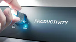 Hand turning a productivity knob. Concept for productivity management.