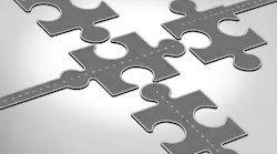 Connection direction as a business concept of a group of roads or highways shaped as jigsaw puzzle pieces connecting together