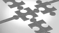 Connection direction as a business concept of a group of roads or highways shaped as jigsaw puzzle pieces connecting together