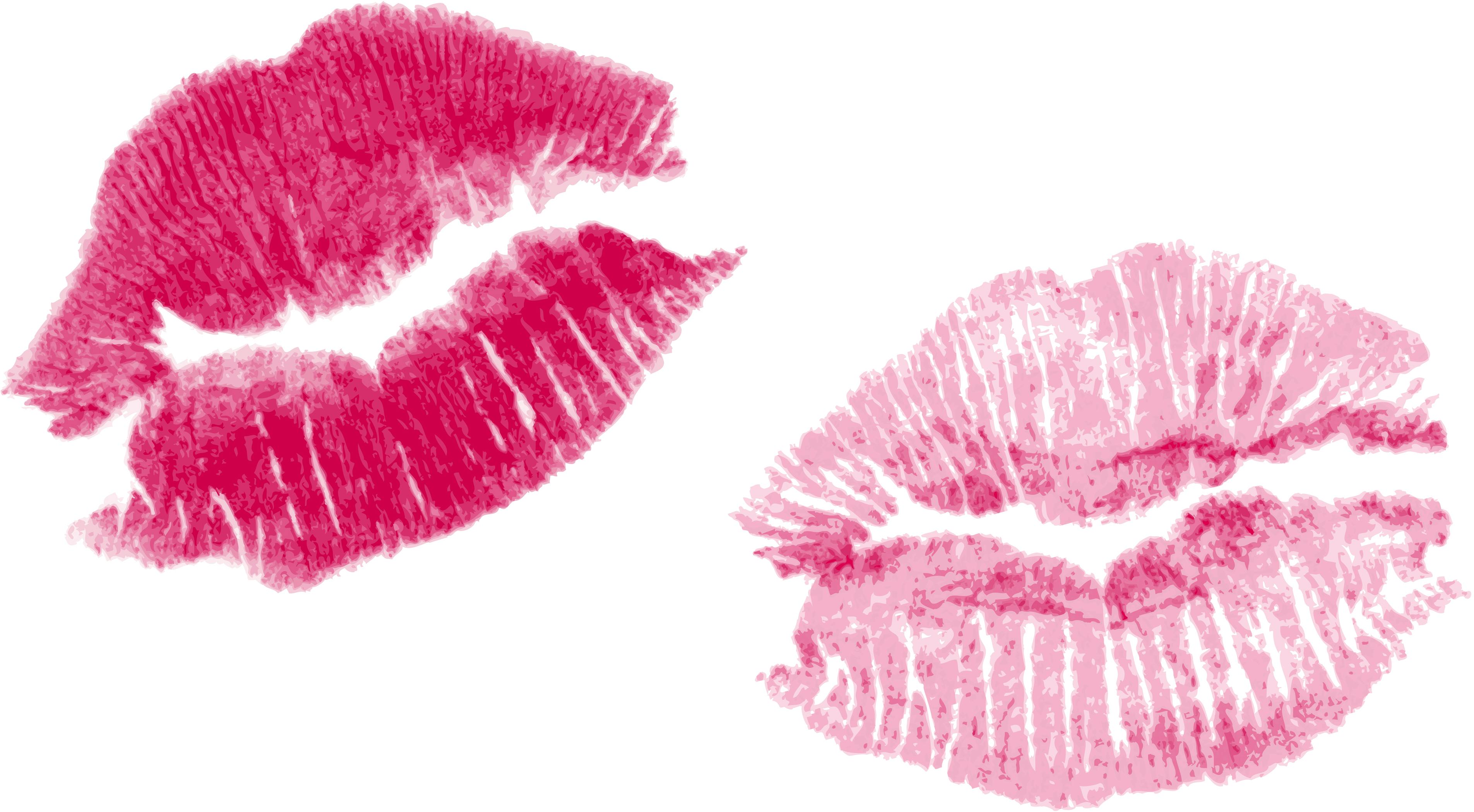 Set of two pink vector lipstick kisses