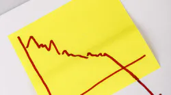 Note paper with finance business graph going down - loss. Close up of a note paper with business graph going down 2 Note paper with finance business graph going down - loss. Close up of a note paper with business graph going down 2