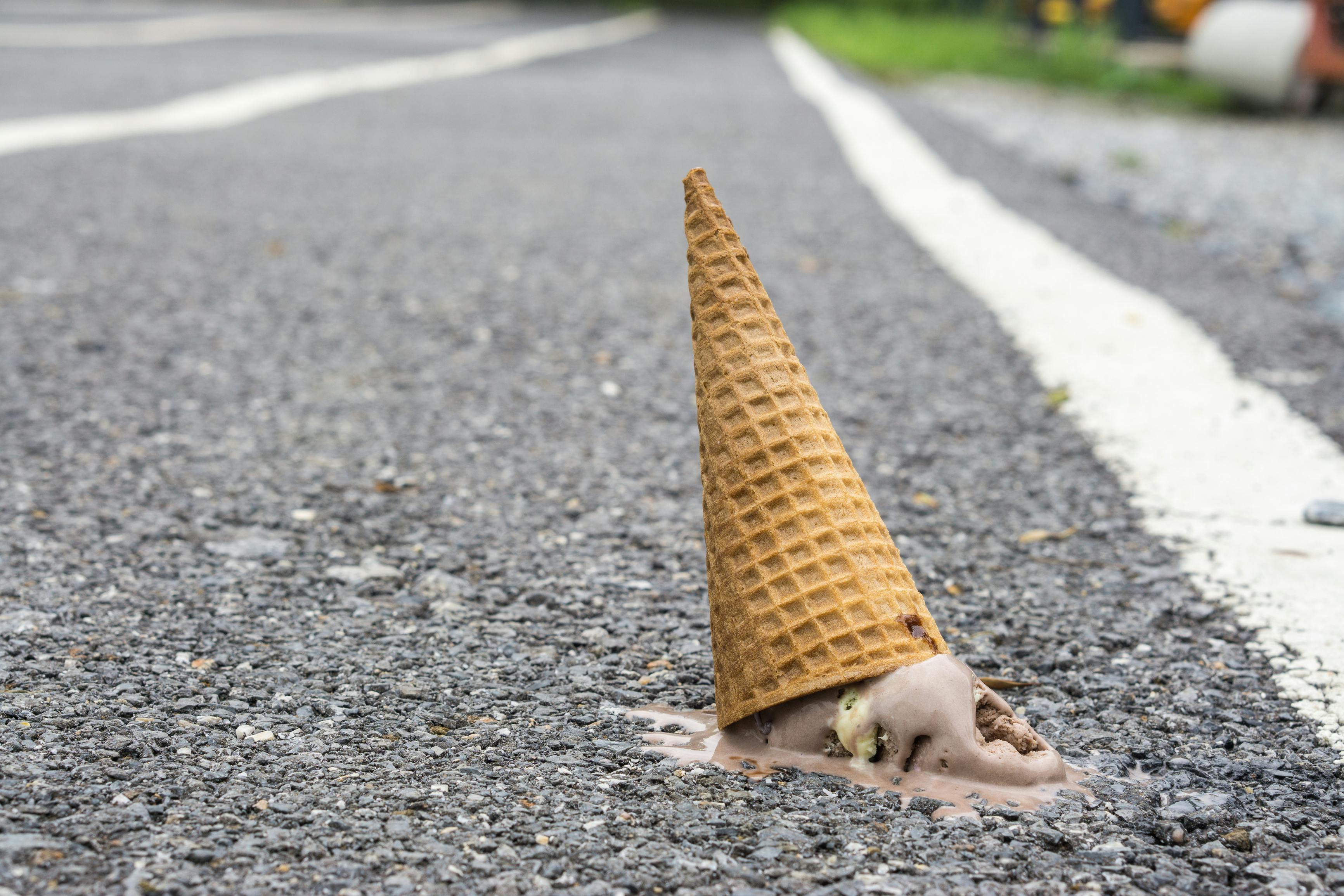 Ice cream dropped on ground