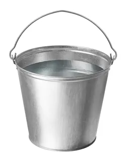 Metal bucket with water on a white background Metal bucket with water on a white background