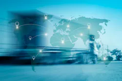 World international map connection connect network with blurred distribution logistic cargo warehouse background World international map connection connect network with blurred distribution logistic cargo warehouse background