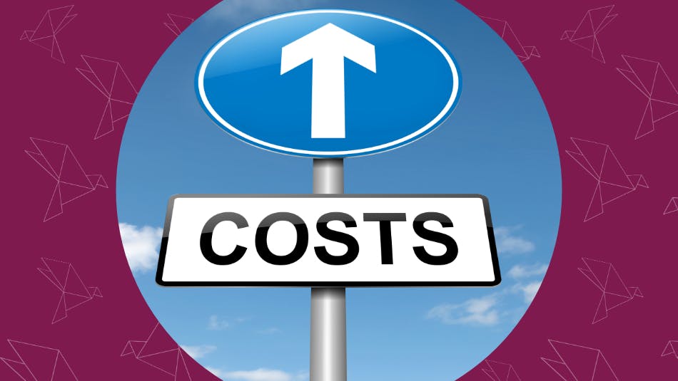 Illustration depicting a roadsign with a cost increase concept. Blue sky background.