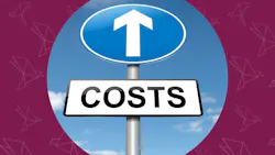 Illustration depicting a roadsign with a cost increase concept. Blue sky background.