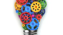 Light bulb and gears. Perpetuum mobile idea concept. 3d