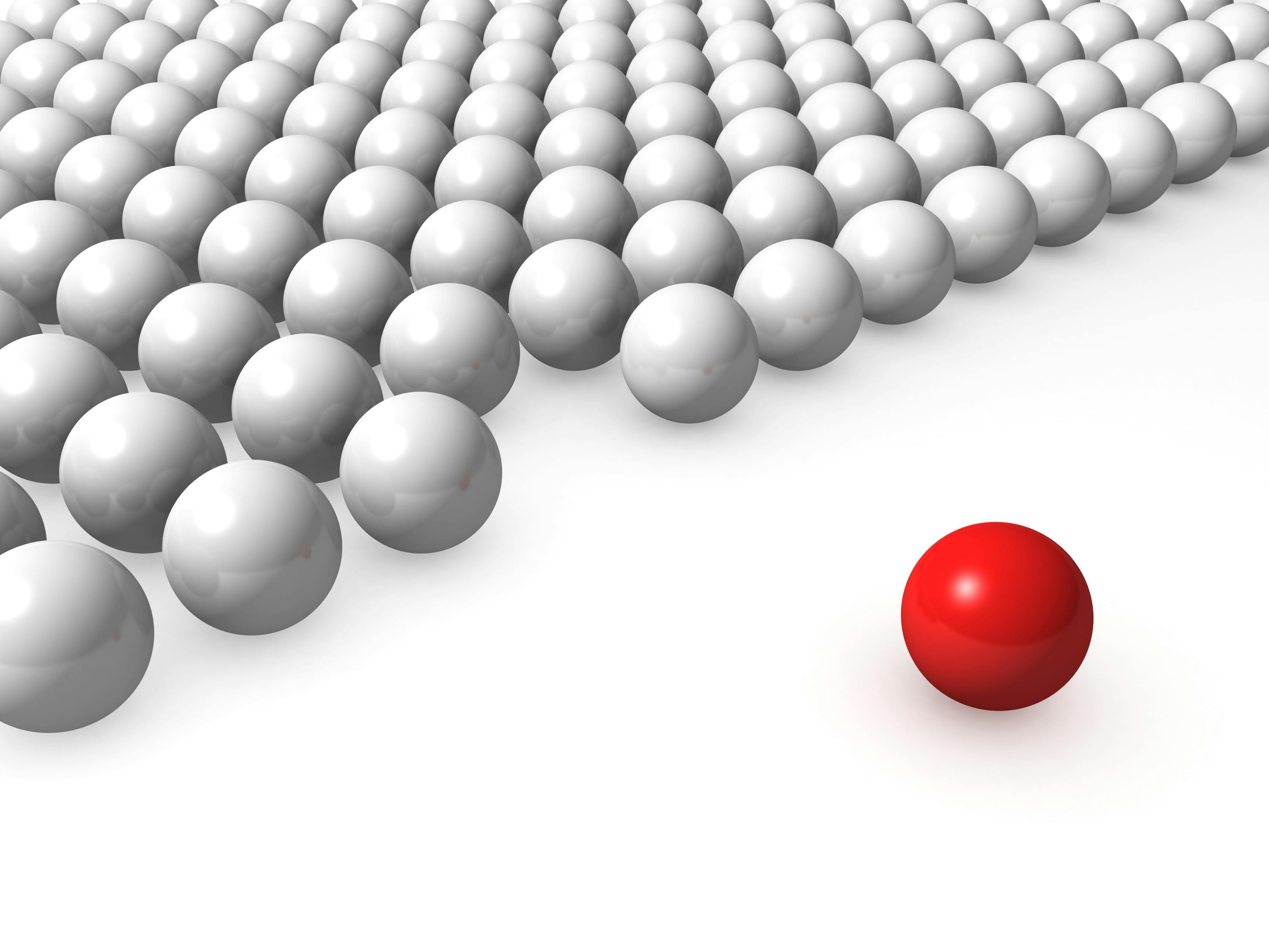 One unique red ball among other white 3d