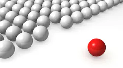 One unique red ball among other white 3d