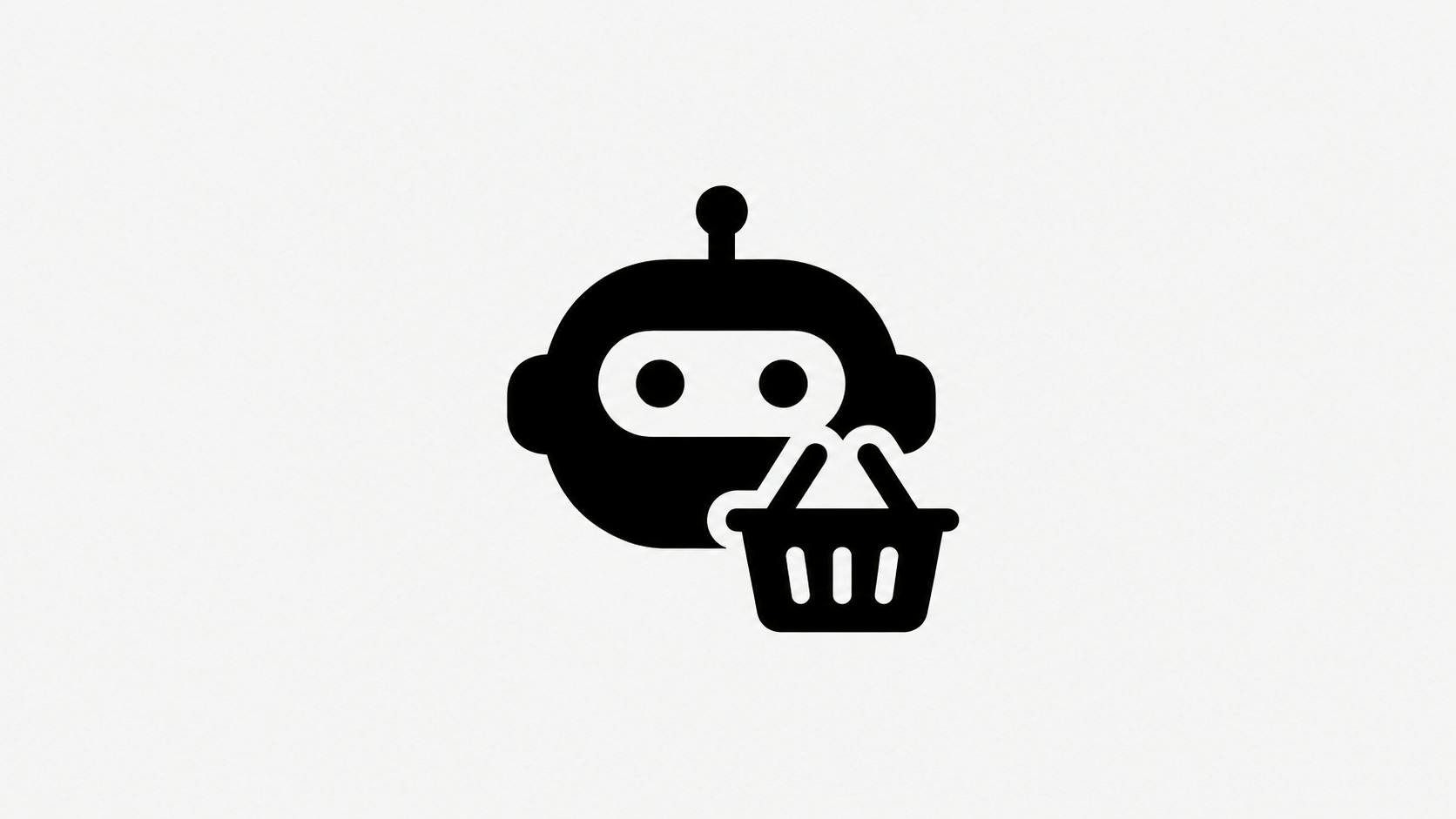 Minimalist Solid Style Robot with Shopping Basket Concept Icon Graphic