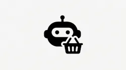 Minimalist Solid Style Robot with Shopping Basket Concept Icon Graphic