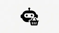 Minimalist Solid Style Robot with Shopping Basket Concept Icon Graphic