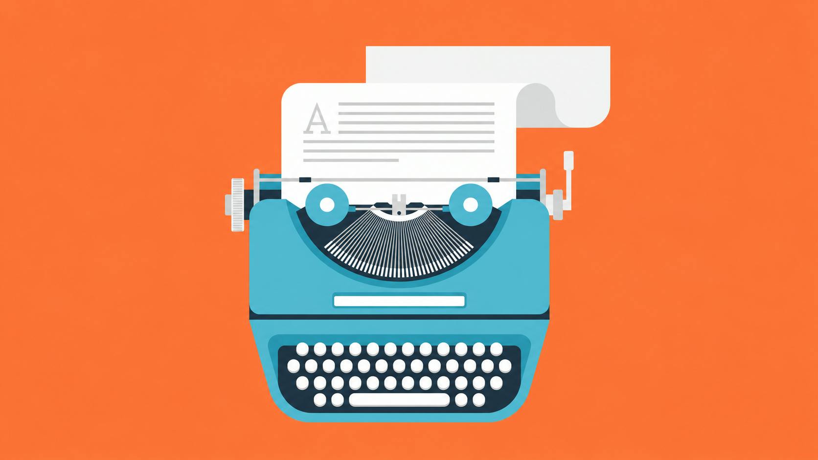 Vector illustration of flat vintage typewriter isolated on orange background.