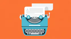 Vector illustration of flat vintage typewriter isolated on orange background.