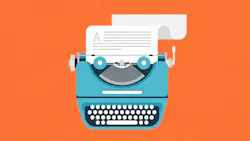 Vector illustration of flat vintage typewriter isolated on orange background.
