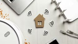 Concept imagery of a house with Wi-Fi signals around it. Concept imagery of a house with Wi-Fi signals around it.