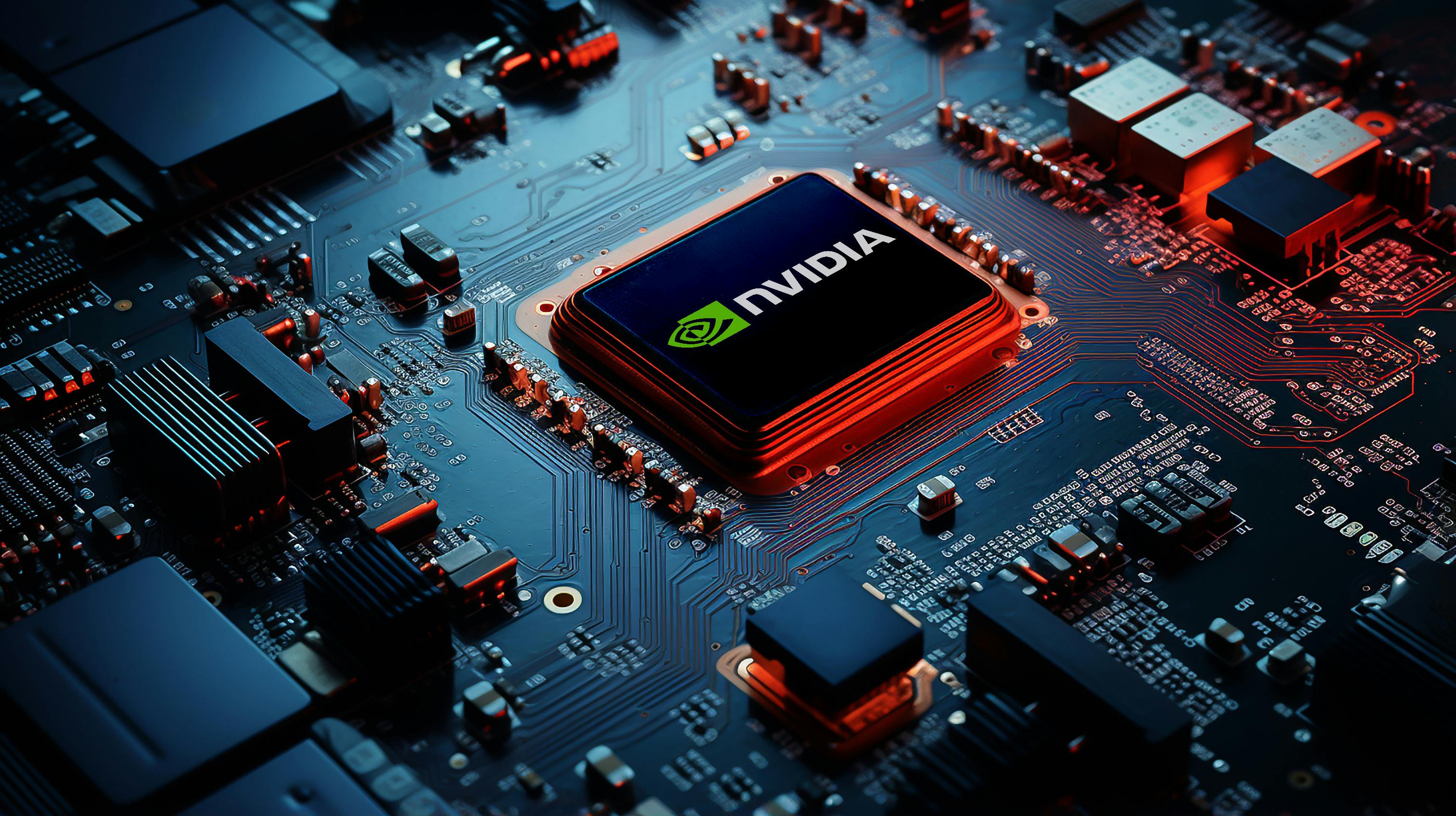 NVIDIA high-performance microchip technology hardware with its logo and a black background.