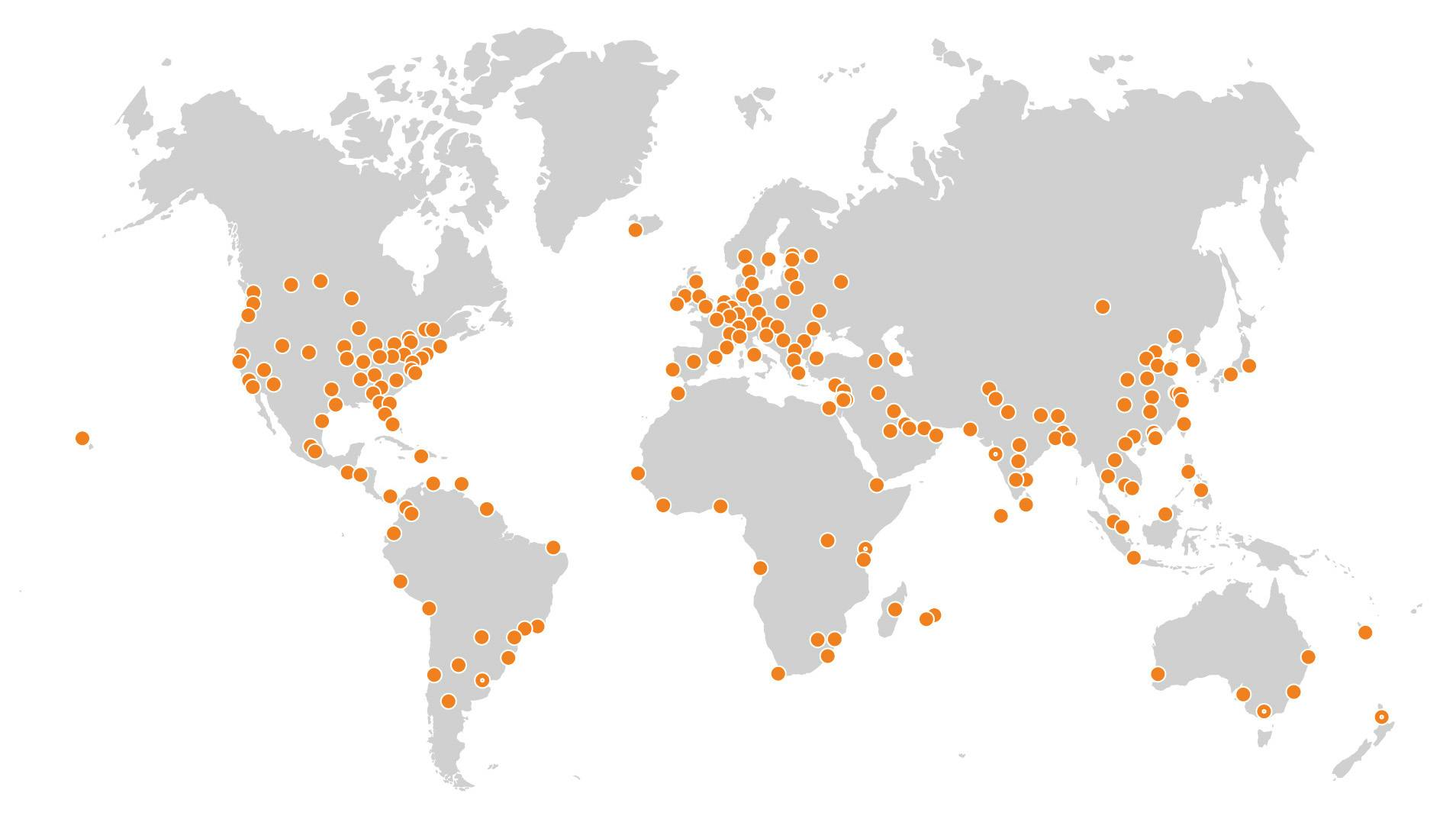 Map showing locations of Cloudflare customers globally.