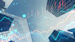 Multiple stock graphs and numerical data overlaid on a cityscape, representing finance and economy. Multiple stock graphs and numerical data overlaid on a cityscape, representing finance and economy.
