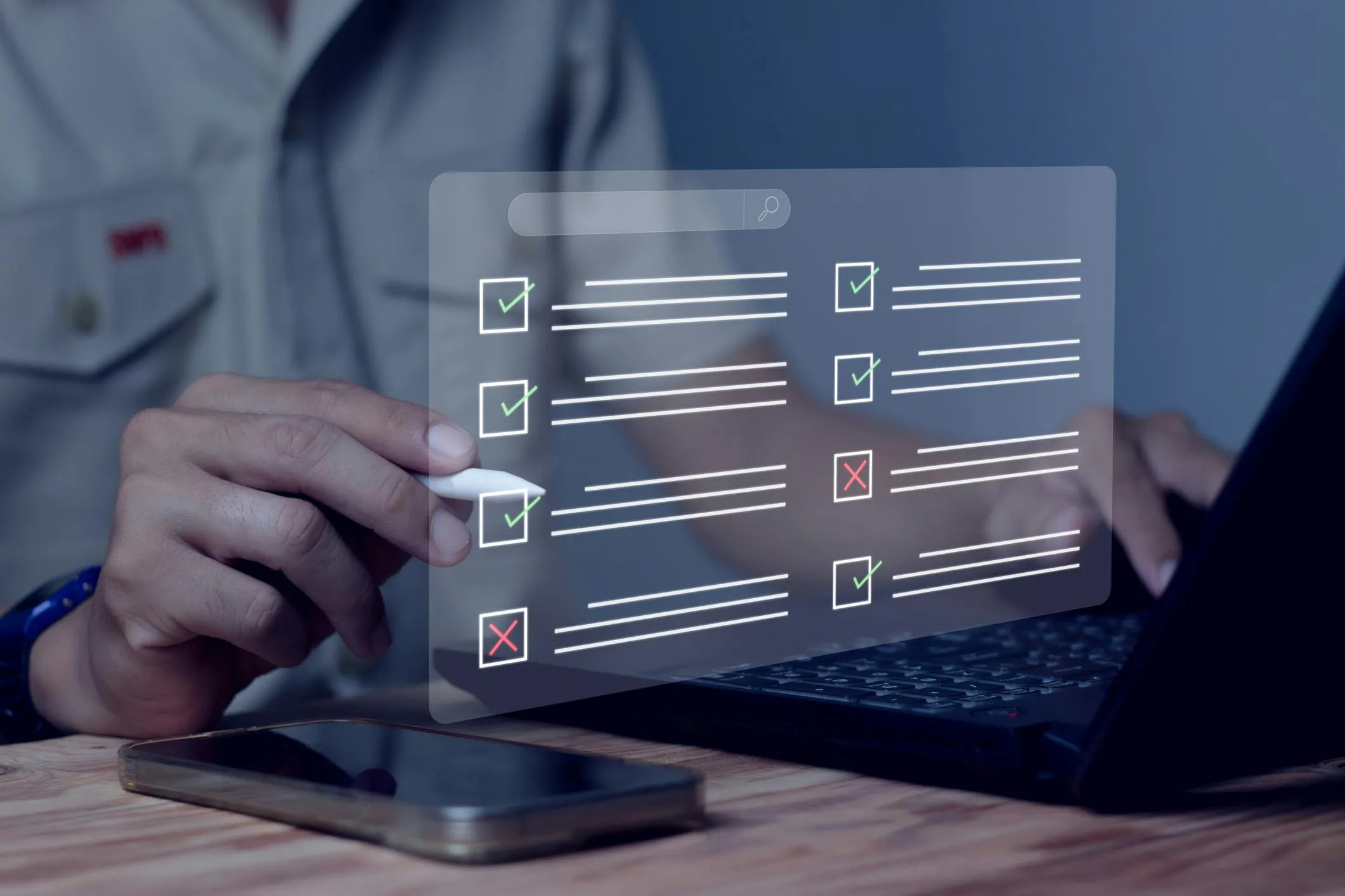 Online assessment system with checklist on screen. Online assessment system with checklist on screen.
