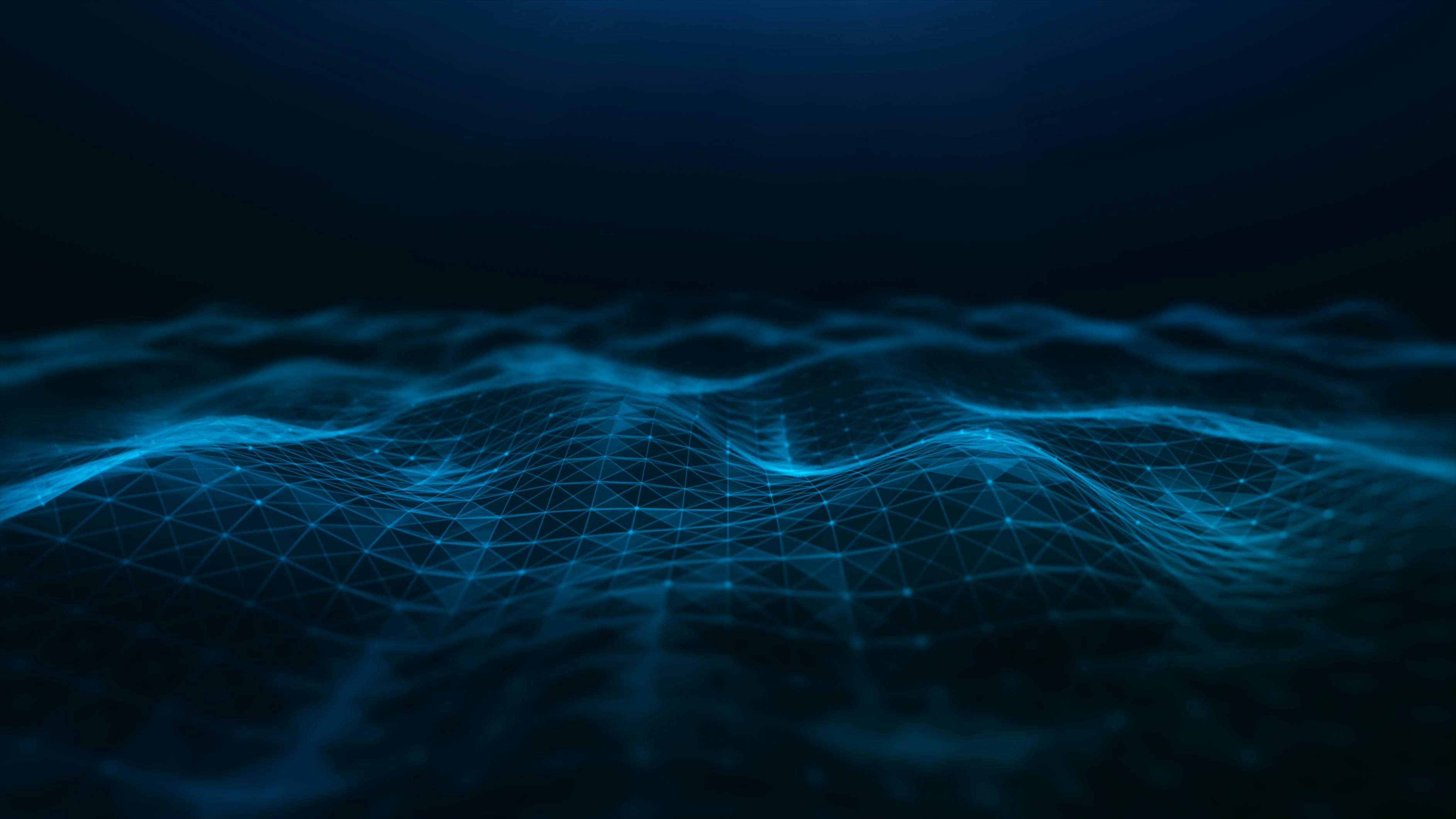 Abstract waves flowing, with triangle mesh of dots and lines. Big data connection, Technology digital background. 3d rendering.