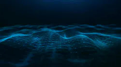 Abstract waves flowing, with triangle mesh of dots and lines. Big data connection, Technology digital background. 3d rendering.