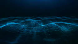 Abstract waves flowing, with triangle mesh of dots and lines. Big data connection, Technology digital background. 3d rendering.