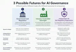 A table illustrating three possible ways to implement AI governance.