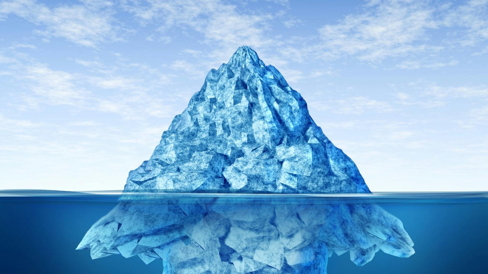 Opportunity discovery as a business symbol represented by an iceberg with an arrow shape hidden under the water