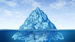 Opportunity discovery as a business symbol represented by an iceberg with an arrow shape hidden under the water