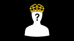 Crown of king and and person with question mark - doubtful ruler and sovereign