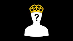 Crown of king and and person with question mark - doubtful ruler and sovereign