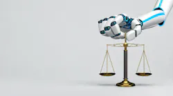 Humanoid Robot Hand Beam Balance. Humanoid robot hand with a beam scale.